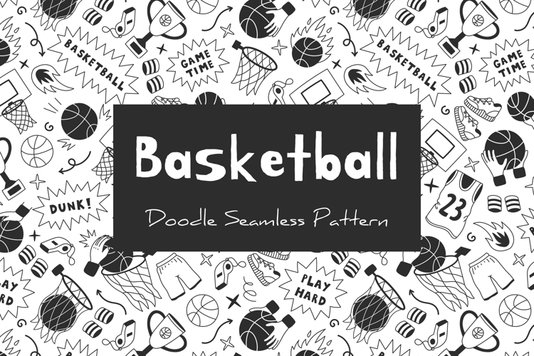 Basketball Doodle Seamless Pattern & Digital Paper EPS PNG J example image 1