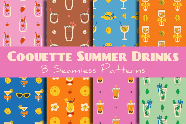 Coquette Summer Drinks Seamless Patterns & Papers