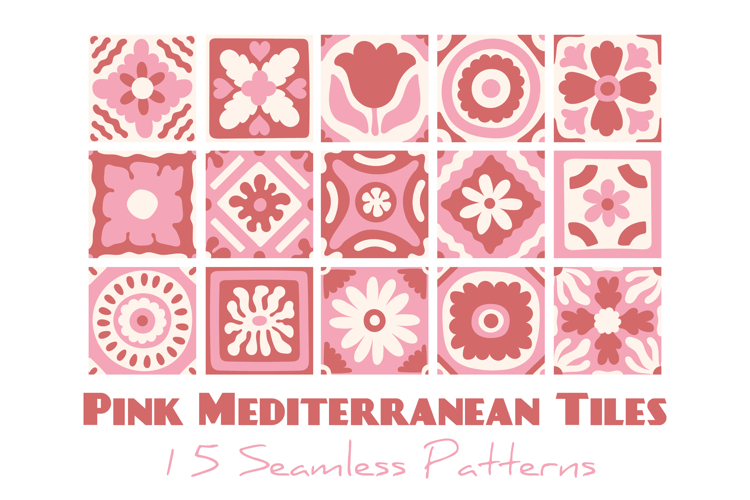Pink Mediterranean Tiles Seamless Patterns & Digital Papers