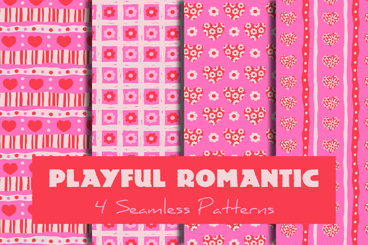 Playful Romantic Seamless Patterns & Digital Papers