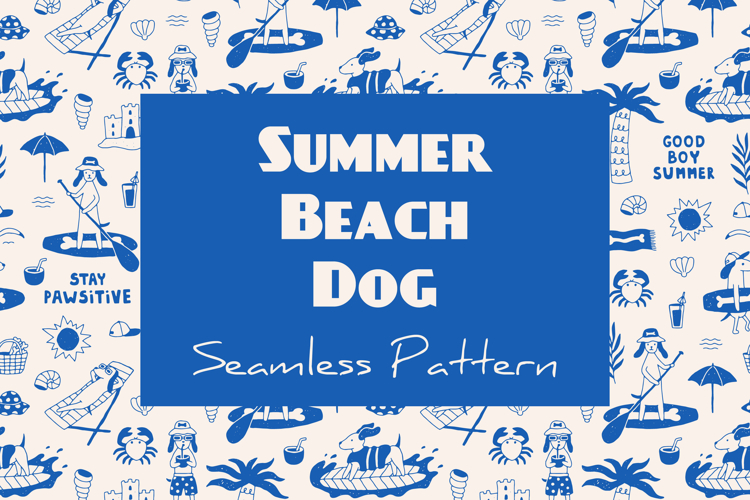 Summer Beach Dog Seamless Pattern Digital Paper EPS JPG PNG