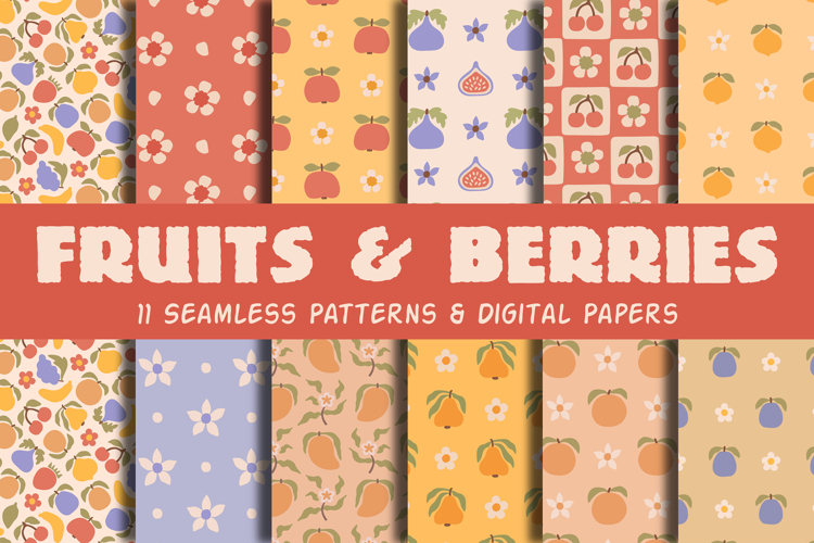 Pastel Fruits & Berries Seamless Patterns, Digital Papers