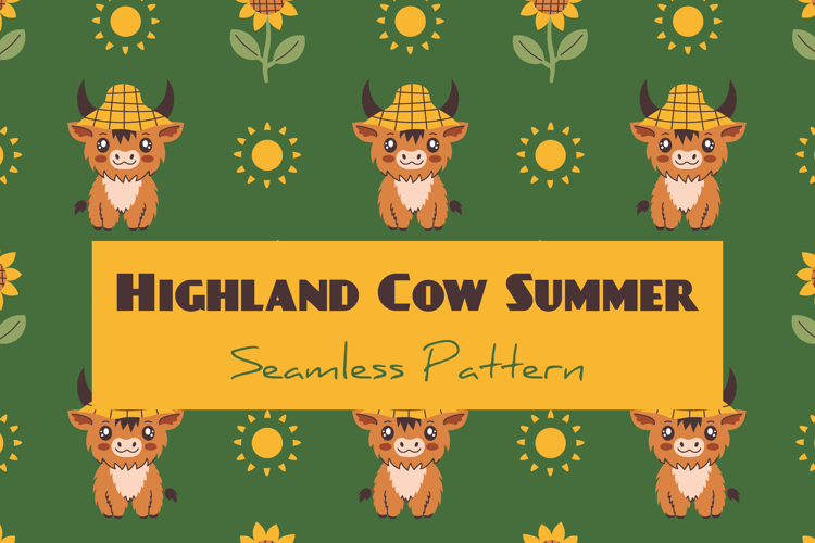 Highland Cow Summer Seamless Pattern & Digital Paper example image 1