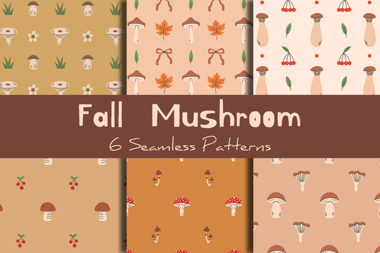 Fall Mushroom Seamless Patterns & Digital Papers