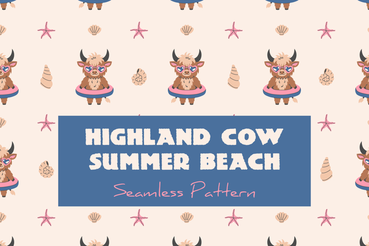 Highland Cow Summer Beach Seamless Pattern & Digital Paper example image 1