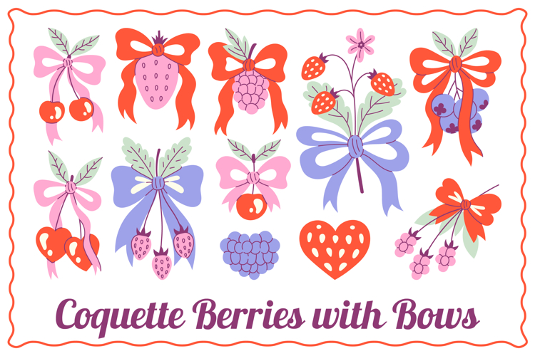 Coquette Berries with Bows PNG Clipart