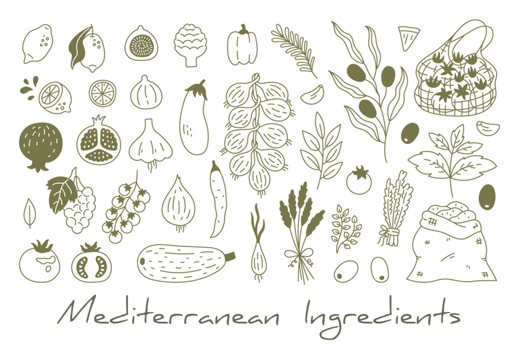 Mediterranean Food Ingredients Doodle PNG Clipart