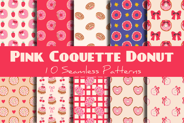 Pink Coquette Donut Seamless Patterns & Digital Papers Set