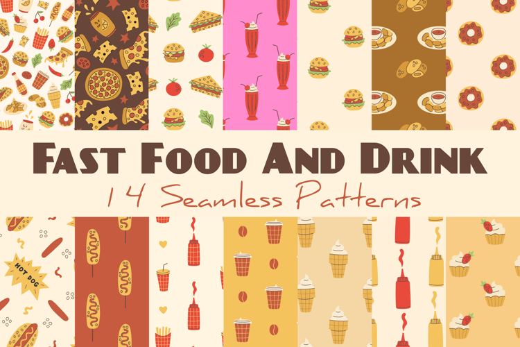 Fast Food And Drink Seamless Patterns & Digital Papers