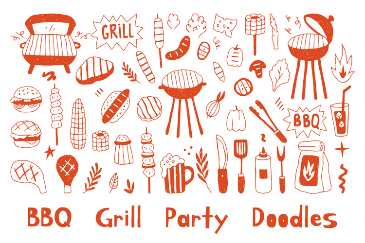 BBQ Grill Party Doodles PNG Clipart Set