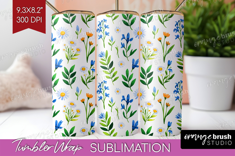 Summer Flowers Tumbler Wrap - Floral Tumbler PNG Sublimation