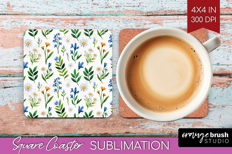 Summer Flowers Square Coaster - Floral Coaster PNG