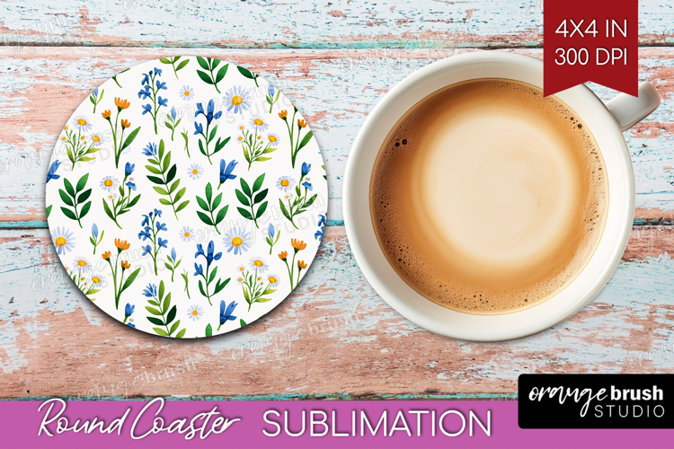 Summer Flowers Round Coaster - Floral Coaster PNG