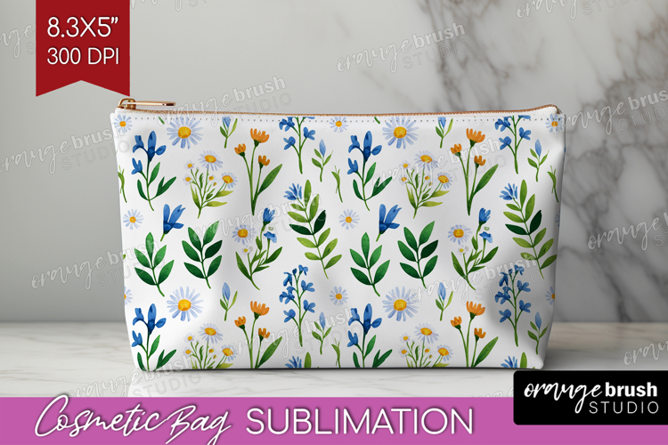 Summer Flowers Cosmetic Bag - Floral Makeup Bag PNG