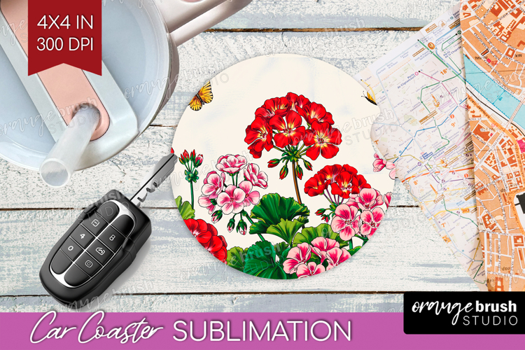 Summer Flowers Car Coaster - Floral Coaster PNG Sublimation example image 1