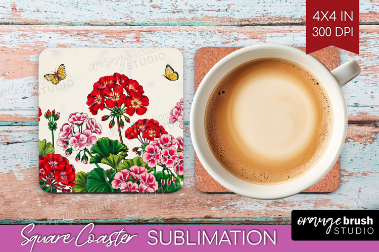 Summer Flowers Square Coaster - Floral Coaster PNG