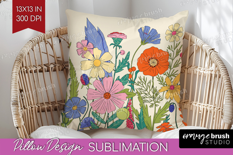 Summer Flowers Pillow Sublimation - Floral Pillow Cover PNG