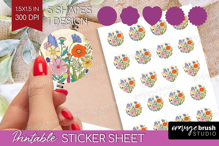 Summer Flowers Round Sticker - Floral Printable Sticker