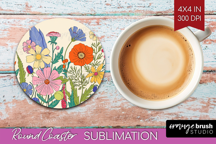 Summer Flowers Round Coaster - Floral Coaster PNG