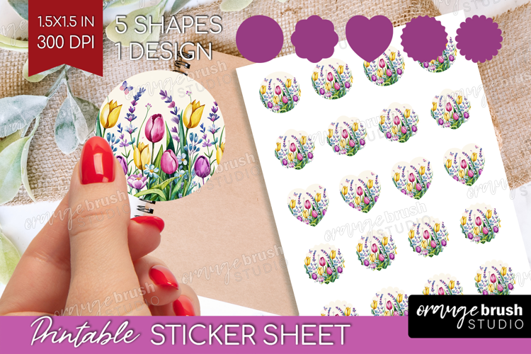 Summer Flowers Round Sticker - Floral Printable Sticker