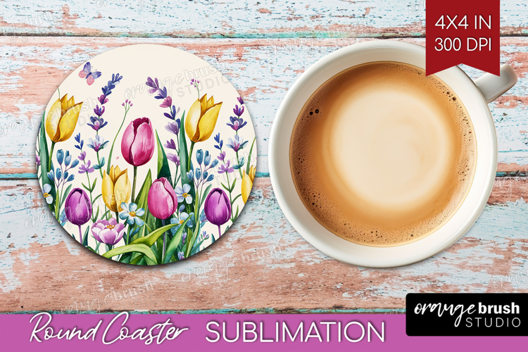 Summer Flowers Round Coaster - Floral Coaster PNG