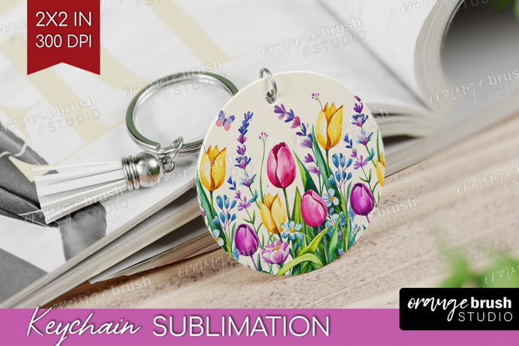 Summer Flowers Keychain PNG - Floral Keychain Sublimation example image 1