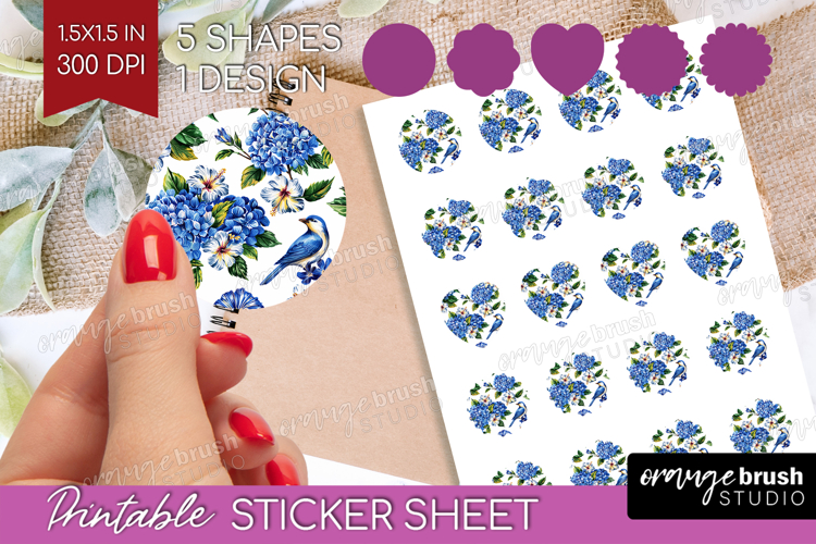 Summer Flowers Round Sticker - Floral Printable Sticker example image 1
