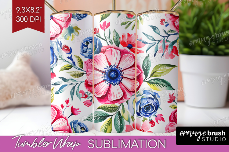 Summer Flowers Tumbler Wrap - Floral Tumbler PNG Sublimation