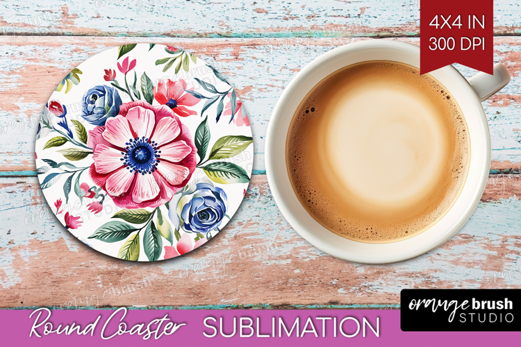 Summer Flowers Round Coaster - Floral Coaster PNG