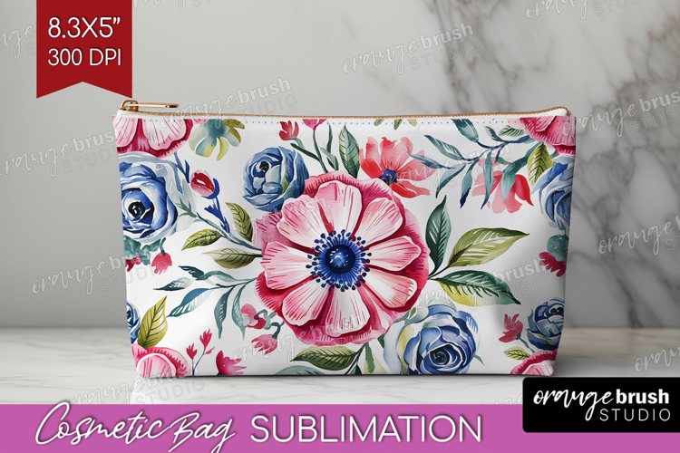 Summer Flowers Cosmetic Bag - Floral Makeup Bag PNG