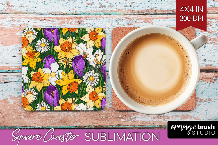 Summer Flowers Square Coaster - Floral Coaster PNG