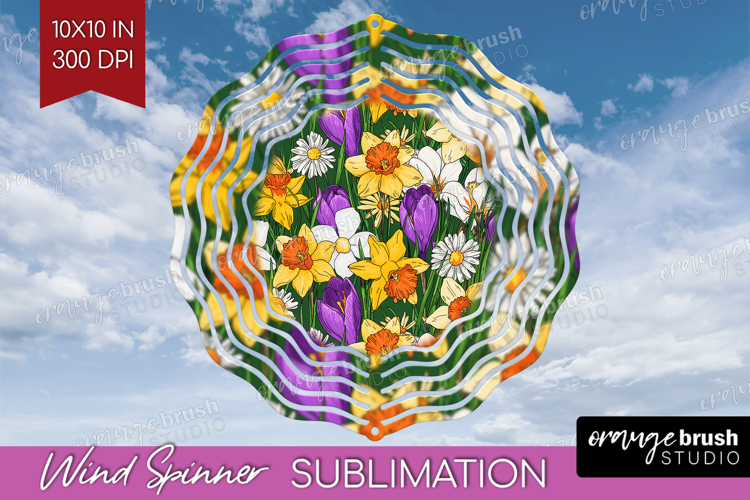 Summer Flowers Wind Spinner Sublimation PNG - Floral Round