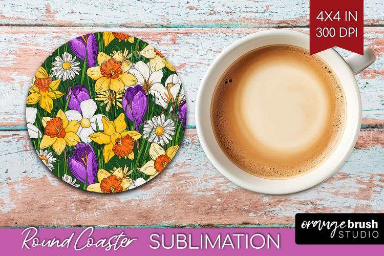 Summer Flowers Round Coaster - Floral Coaster PNG example image 1