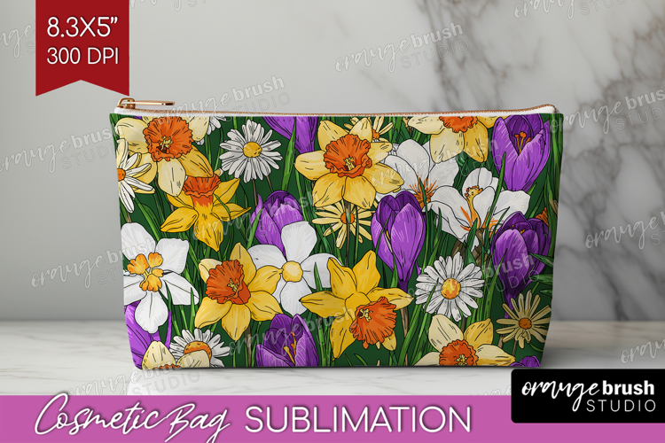 Summer Flowers Cosmetic Bag - Floral Makeup Bag PNG