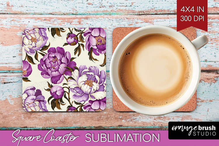 Summer Flowers Square Coaster - Floral Coaster PNG