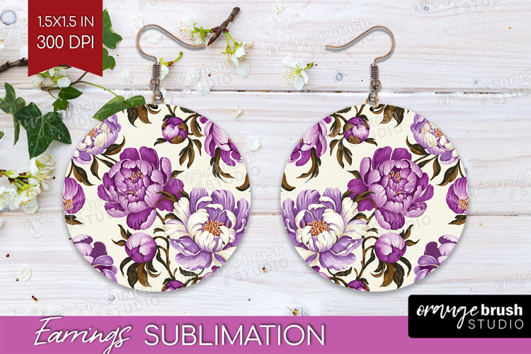 Summer Flowers Round Earrings - Floral PNG Sublimation example image 1