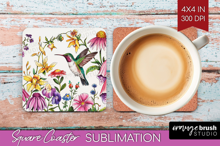 Summer Flowers Square Coaster - Floral Coaster PNG