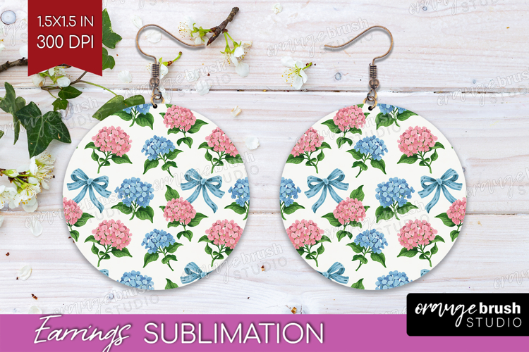 Summer Flowers Round Earrings - Floral PNG Sublimation example image 1