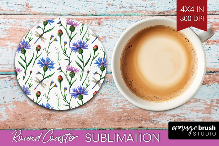 Summer Flowers Round Coaster - Floral Coaster PNG