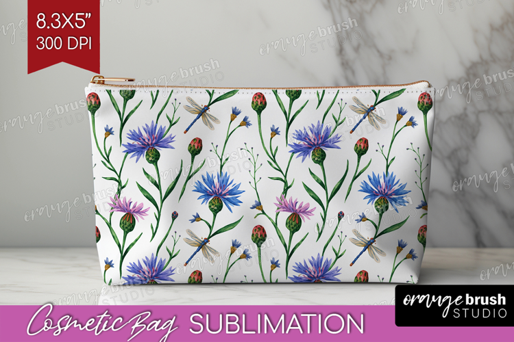 Summer Flowers Cosmetic Bag - Floral Makeup Bag PNG