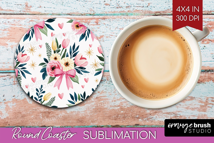 Summer Flowers Round Coaster - Floral Coaster PNG