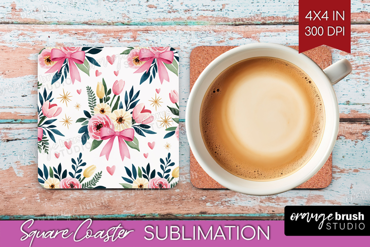Summer Flowers Square Coaster - Floral Coaster PNG