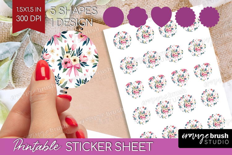 Summer Flowers Round Sticker - Floral Printable Sticker example image 1