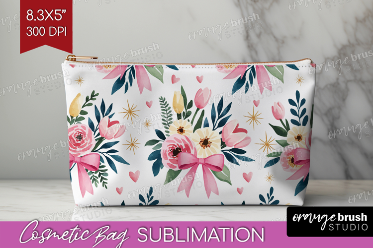 Summer Flowers Cosmetic Bag - Floral Makeup Bag PNG