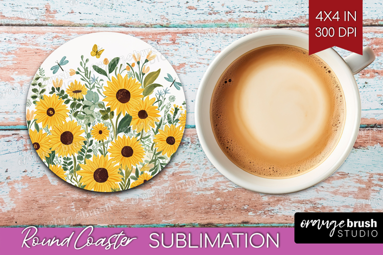 Summer Flowers Round Coaster - Floral Coaster PNG