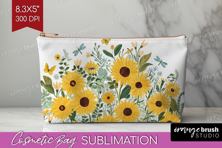 Summer Flowers Cosmetic Bag - Floral Makeup Bag PNG