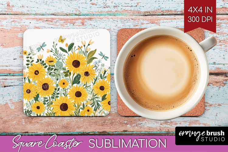 Summer Flowers Square Coaster - Floral Coaster PNG