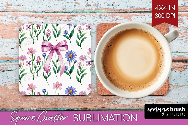 Summer Flowers Square Coaster - Floral Coaster PNG