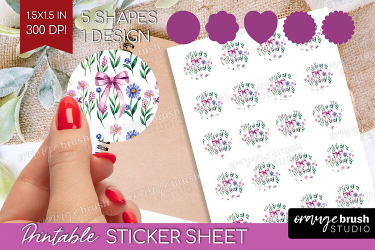 Summer Flowers Round Sticker - Floral Printable Sticker example image 1
