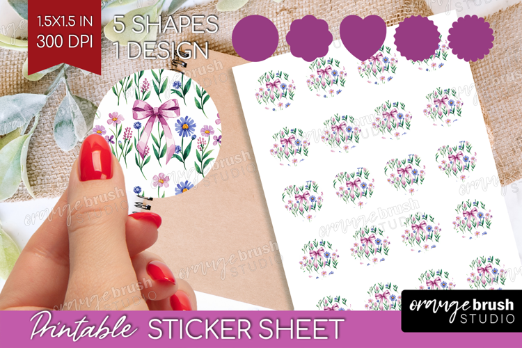 Summer Flowers Round Sticker - Floral Printable Sticker